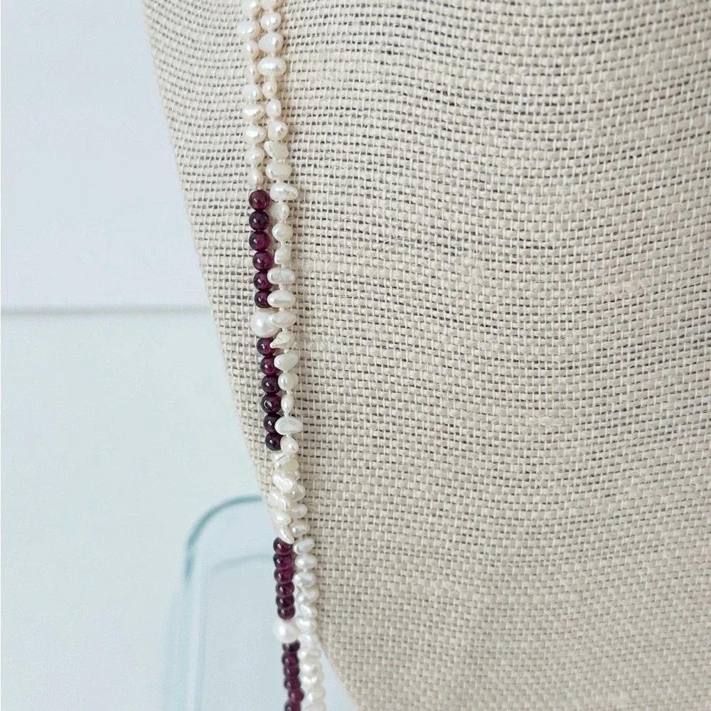 Genuine Pearls & Garnet Necklace White Red 64